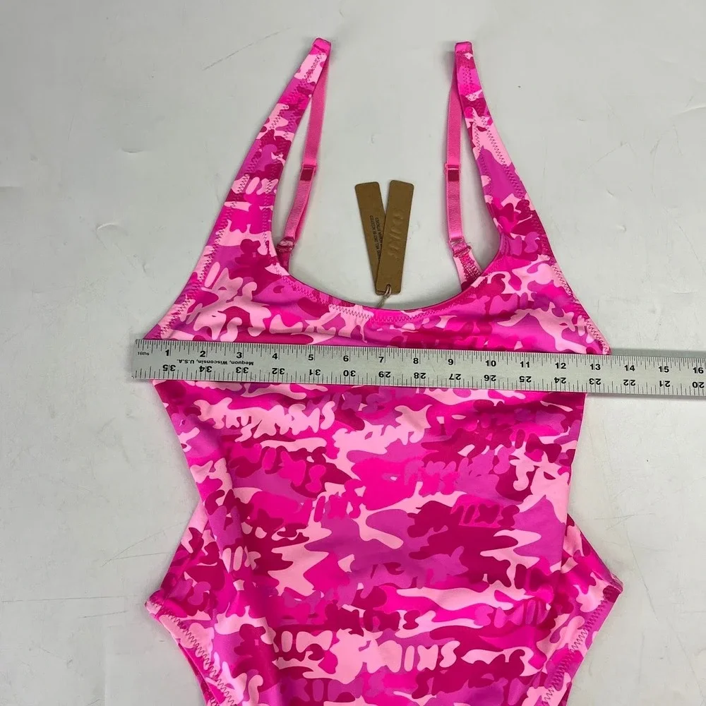SKIMS Recycled Swim‎ Scoop Neck One Piece Pink Camo Swimsuit Women's M NWT